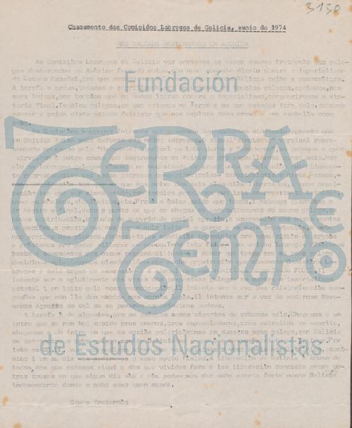 Chamamento das Comisións Labregas de Galicia, xunio de 1974