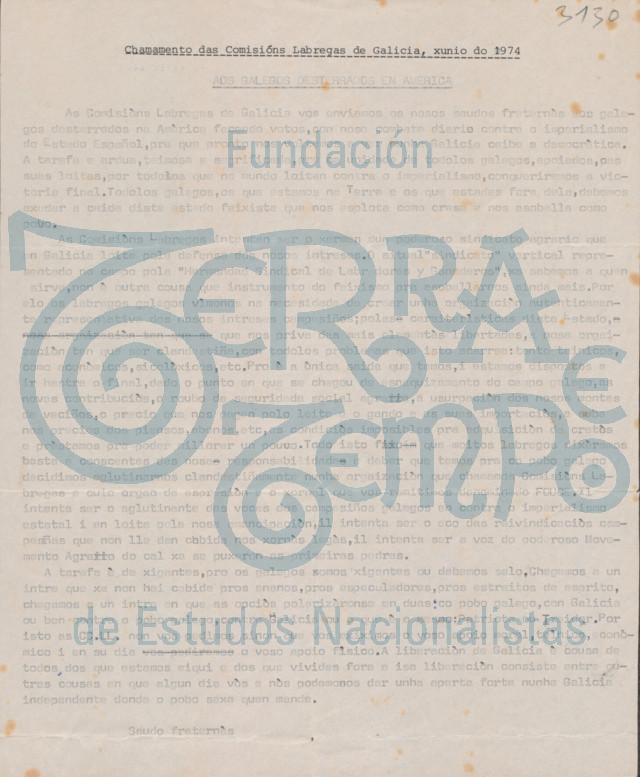 Chamamento das Comisións Labregas de Galicia, xunio de 1974