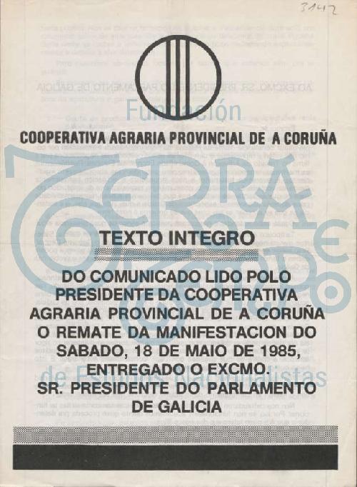 Texto integro do comunicado lido polo Presidente da Cooperativa de A Coruña