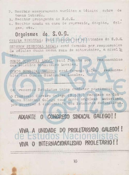 Programa i estatutos provisorios do Sindicato Obreiro Galego